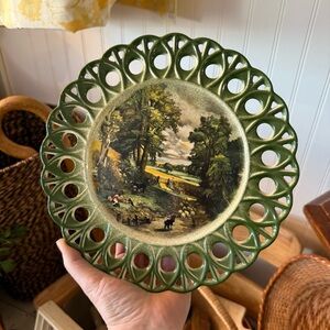 Decorative Green Plate with Scenic Design